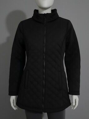 Snozu Black Quilted Zip-Front Coat With Fleece Lining,2 Pockets w/Velcro Closure